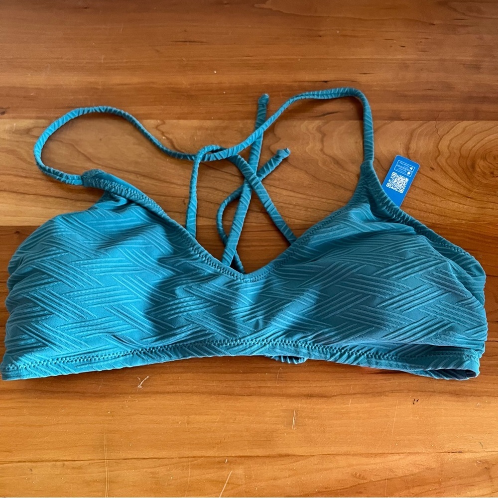 NWT Women’s‎ Cupshe Criss Cross Tie Back Blue Ribbed Bikini Top Size Large